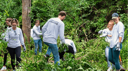 Ӱ University students clearing brush for a service project.